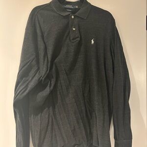 Ralph Lauren Men's Long Sleeve Charcoal Polo Shirt